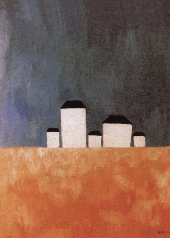 Kasimir Malevich Five house Landscape Norge oil painting art